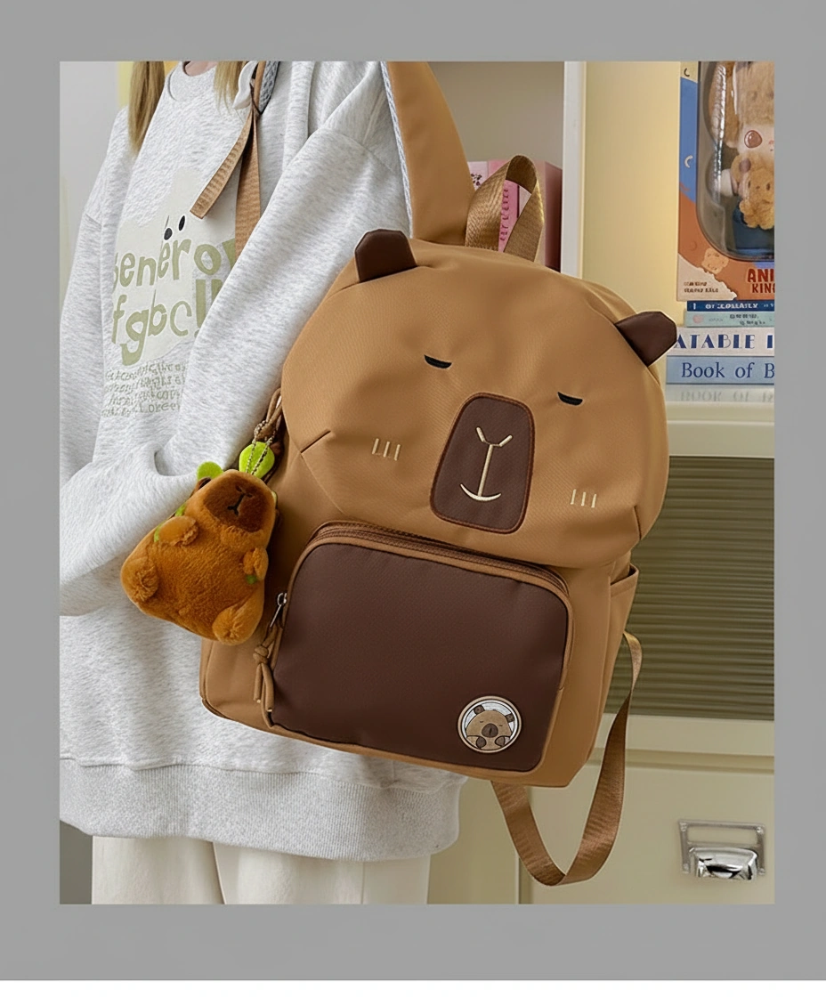 Capybara Backpack with Plush Charm