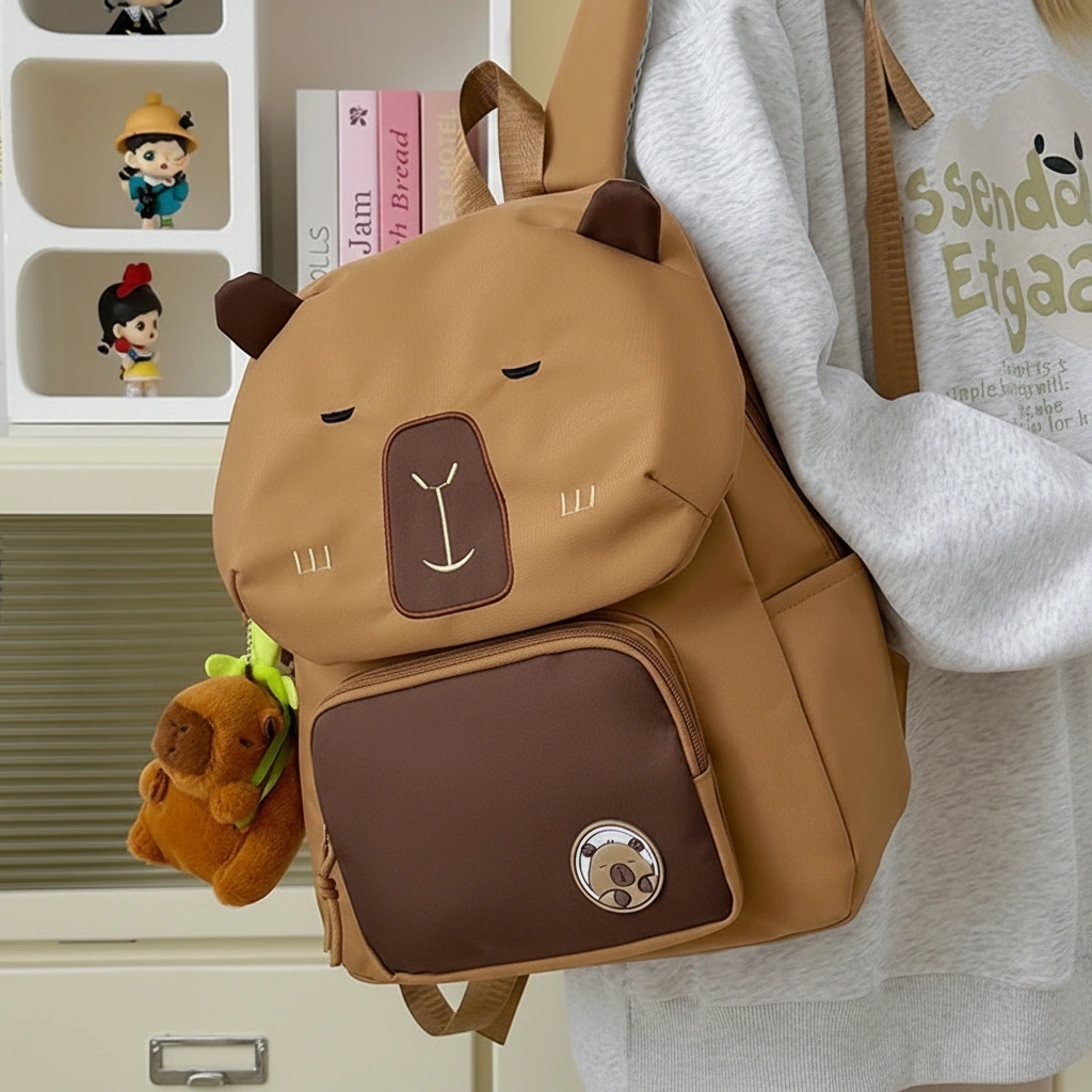 Capybara Backpack with Plush Charm