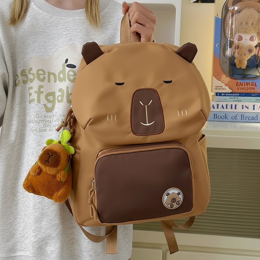 Capybara Backpack with Plush Charm