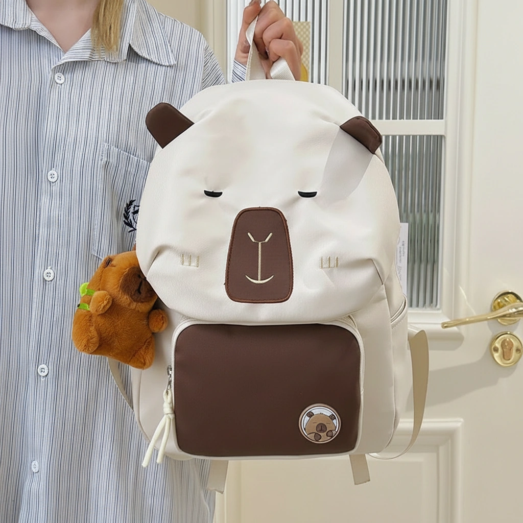 Capybara Backpack with Plush Charm