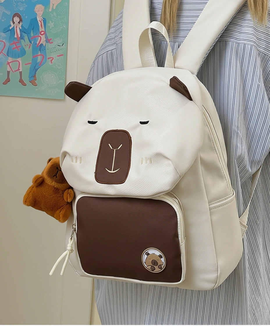 Capybara Backpack with Plush Charm