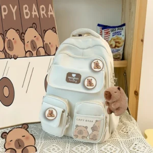 Large Capybara School Backpack with Plush Charm