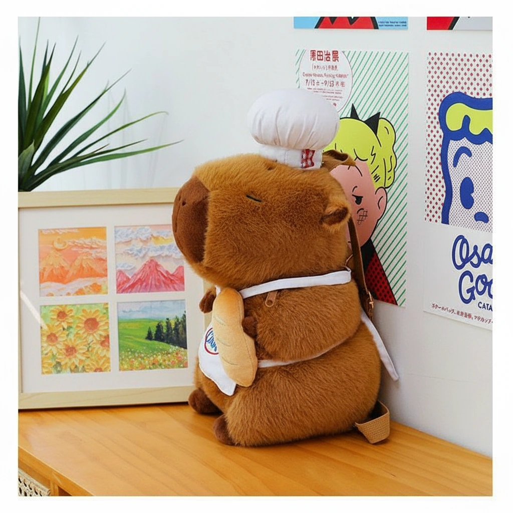 Capybara Chef Plush Backpack Stuffed Animal Bag