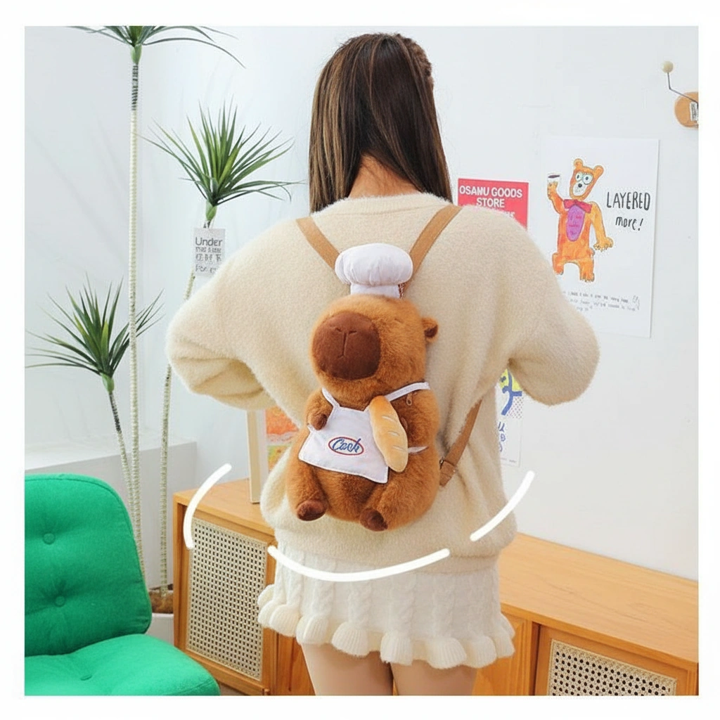 Capybara Chef Plush Backpack Stuffed Animal Bag