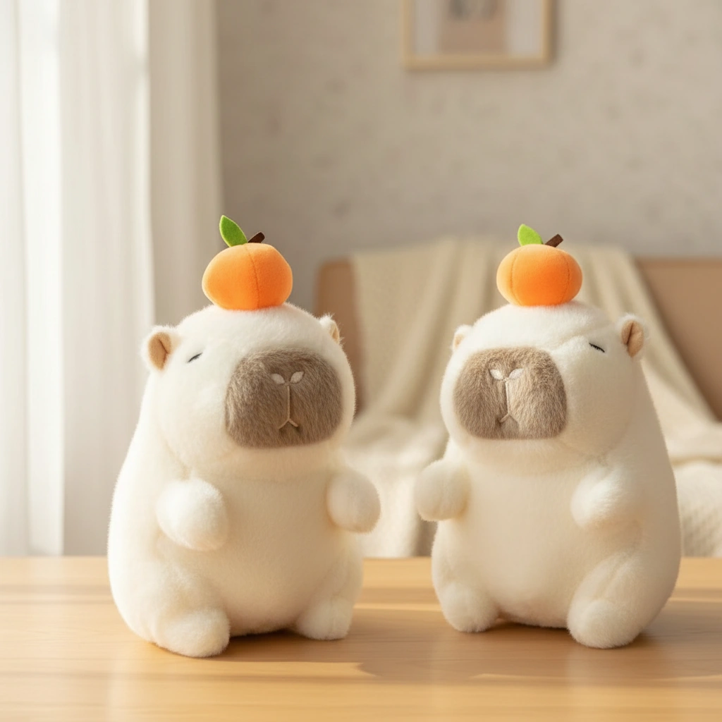 fluffy white capybara plush toy