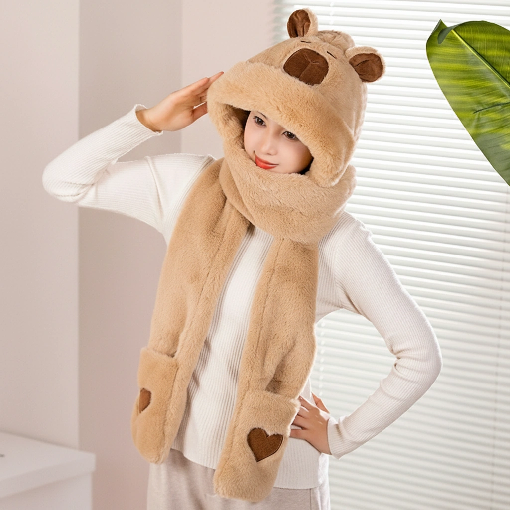 Capybara Plush Hat Scarf Set