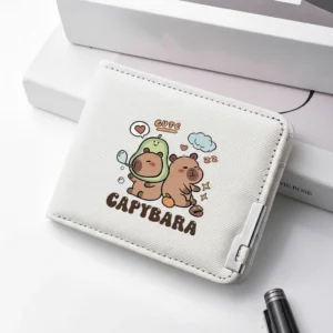 Capybara White Textured Bi-Fold Wallet – Slim Minimalist Purse with Metal Accent