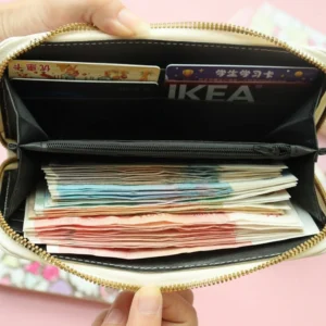 Inside of Capybara Creamy Yellow Long Wallet – Zip-Around Clutch with Positive Quotes