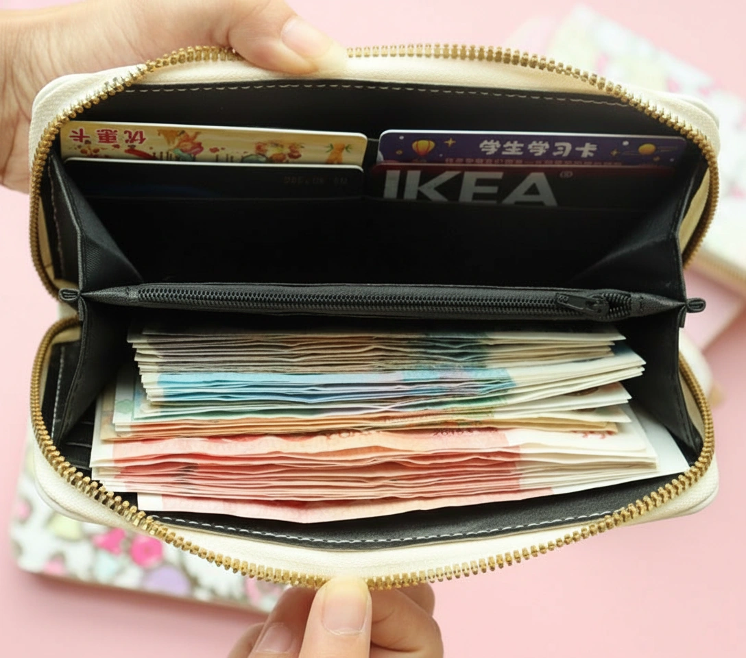 Inside of Capybara Creamy Yellow Long Wallet – Zip-Around Clutch with Positive Quotes