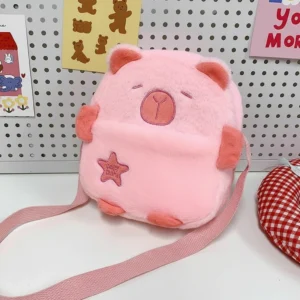Pink Capybara Plush Shoulder Bag