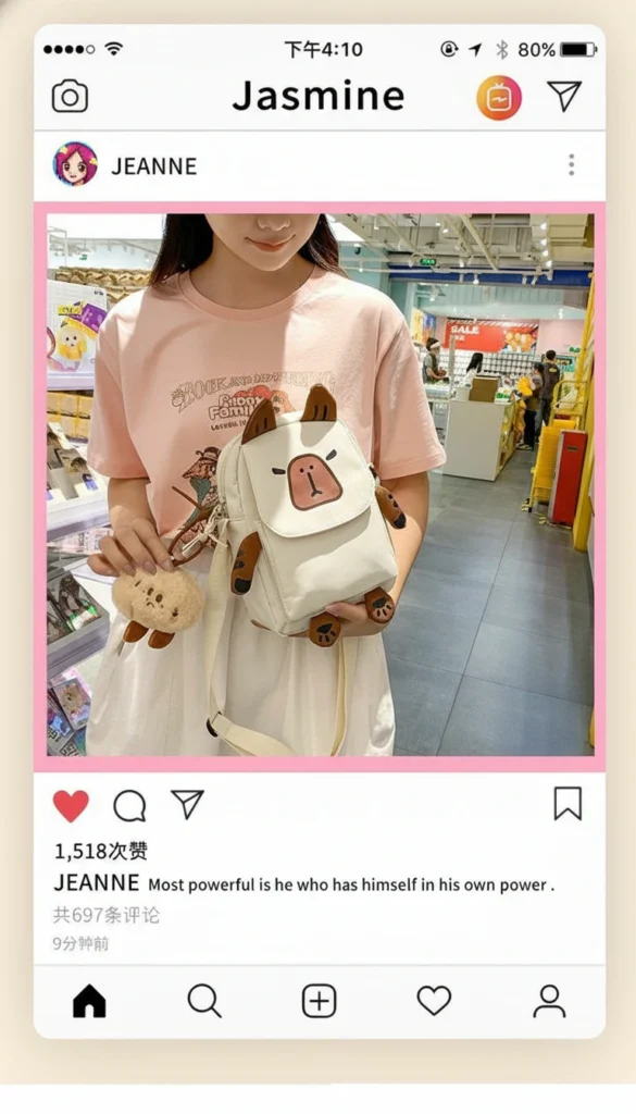 Capybara Canvas Crossbody Bag with Plush Charm