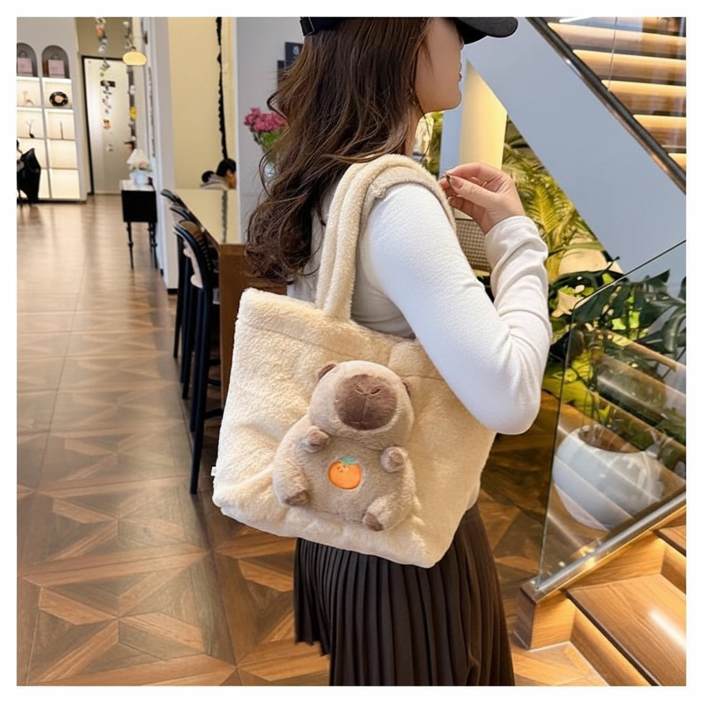 Cream Capybara Tote Bag