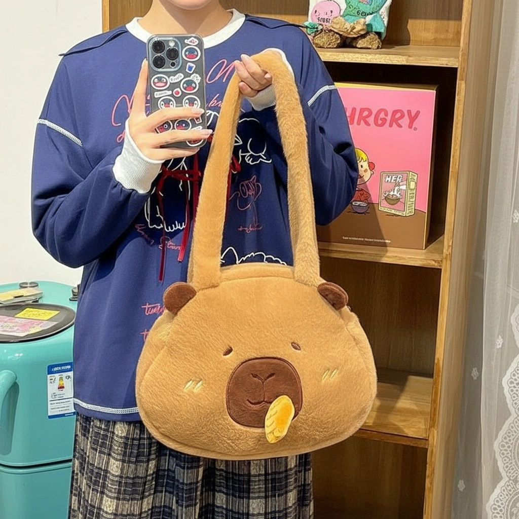 Interactive Capybara Plush Tote Bag