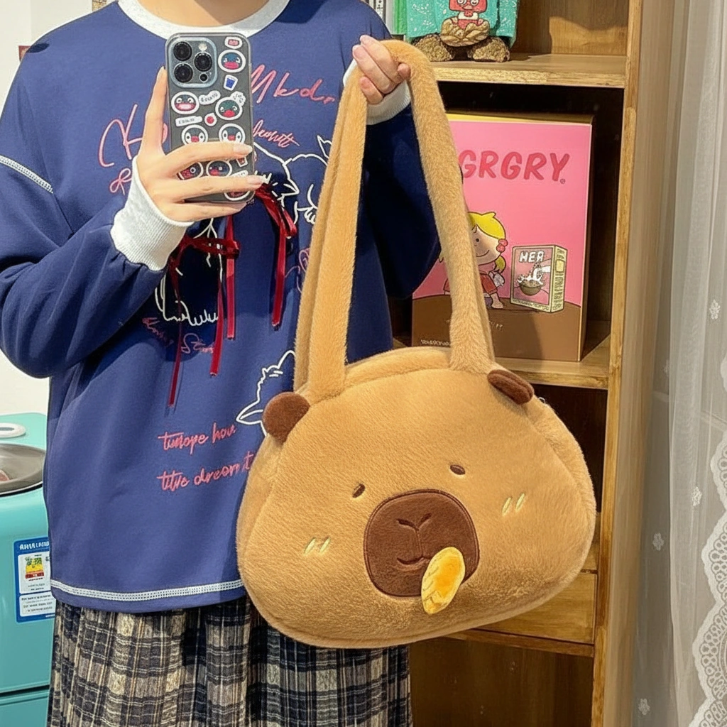 Interactive Capybara Plush Tote Bag