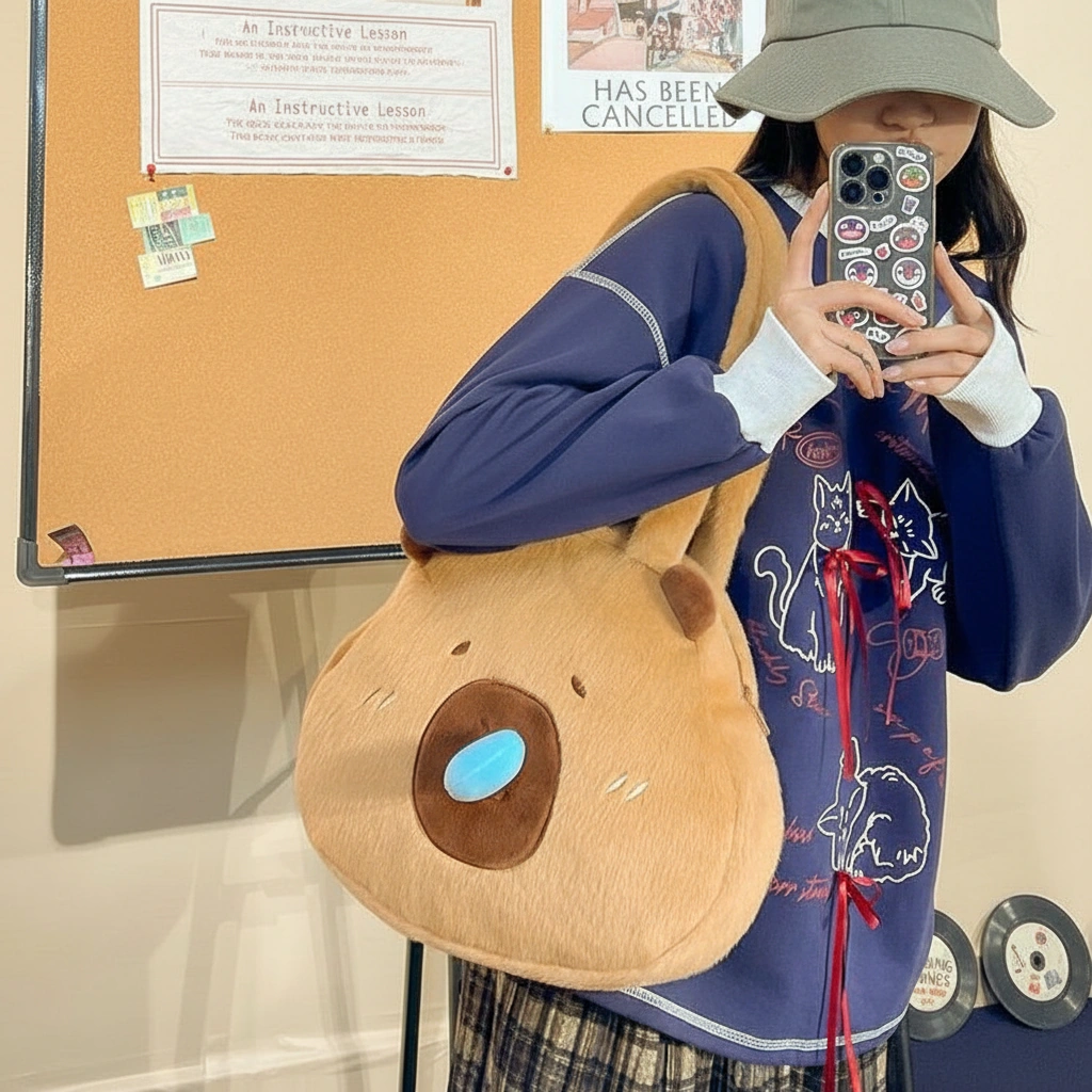 Interactive Capybara Plush Tote Bag