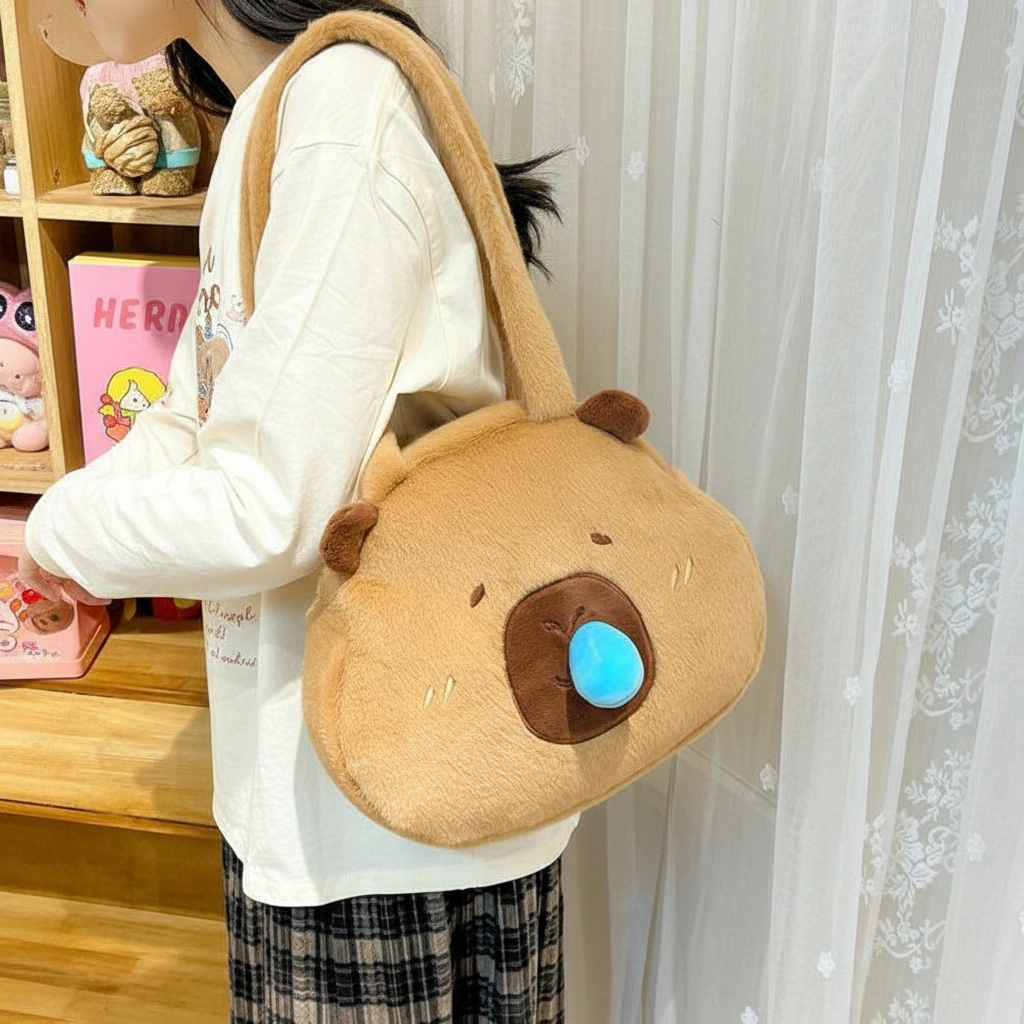 Interactive Capybara Plush Tote Bag