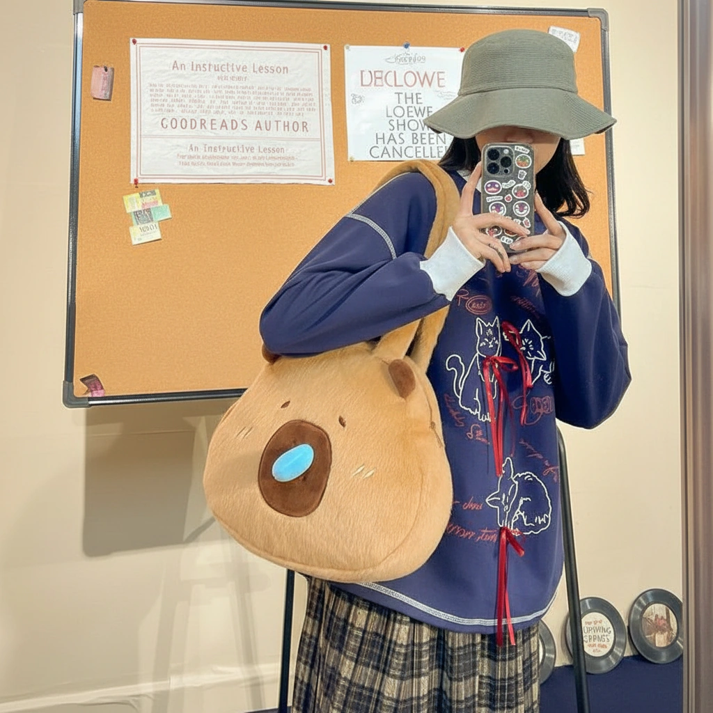 Interactive Capybara Plush Tote Bag