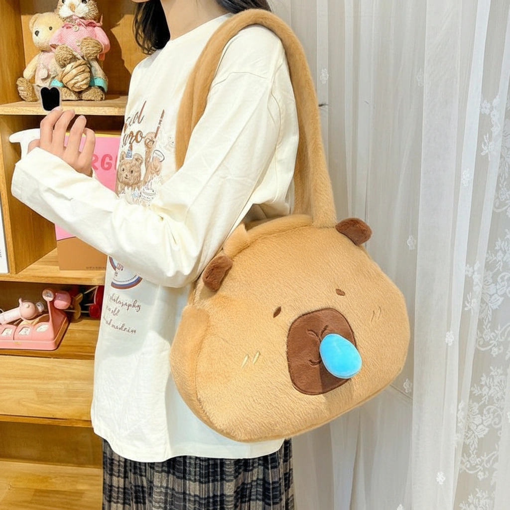 Interactive Capybara Plush Tote Bag