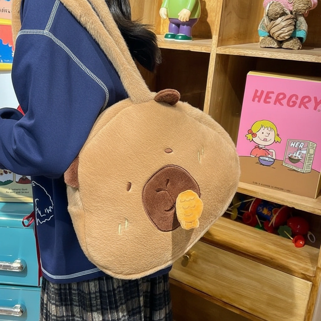 Interactive Capybara Plush Tote Bag