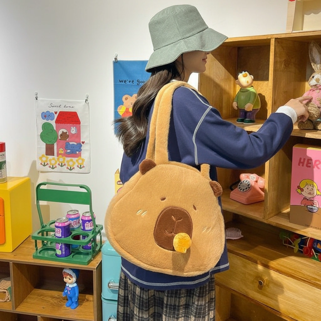 Interactive Capybara Plush Tote Bag
