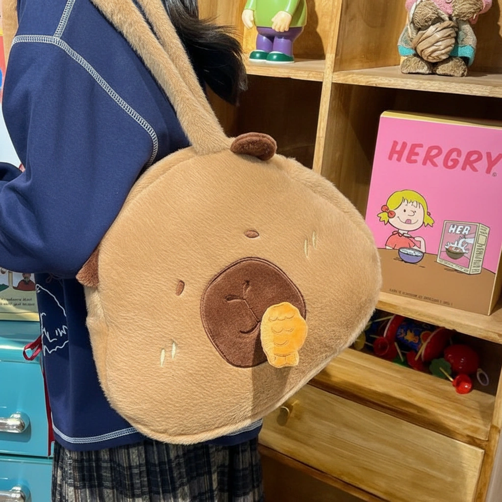 Interactive Capybara Plush Tote Bag