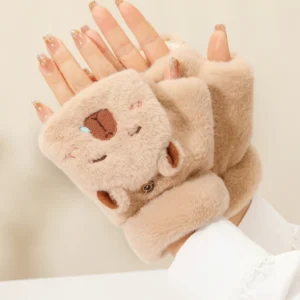 Adult Fuzzy Capybara Mittens – Convertible Gloves with Funny Blue Sleep Bubble