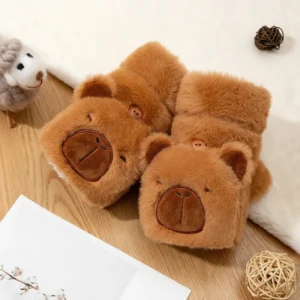 Adult Happy Capybara Mittens – Convertible Plush Gloves with Round Ears