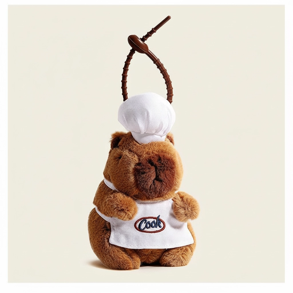 Capybara Plush Keychain – 8cm Cute Chef Mini Soft Toy Bag Charm
