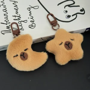 Celestial Capybara Plush Keychain – Star & Moon Shaped Soft Bag Charm
