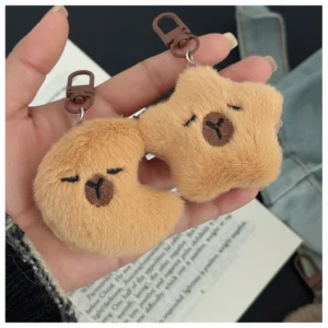 Celestial Capybara Plush Keychain – Star & Moon Shaped Soft Bag Charm