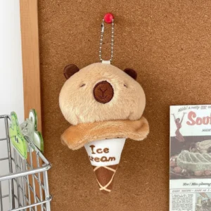 Capybara Ice Cream Plush Keychain - Waffle Cone Design