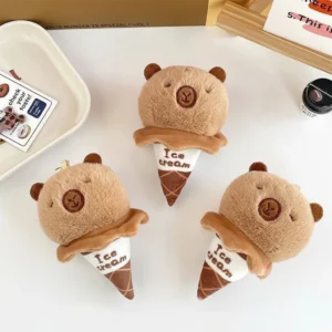 Capybara Ice Cream Plush Keychain - Waffle Cone Design