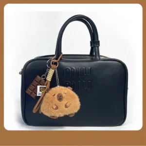 Fluffy Capybara Bag Charm with Mini Hobby Accessories - 10cm Round Plush Keychain