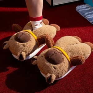 Curly Plush 3D Capybara Shoes with Yellow Scarf Capybara Slippers