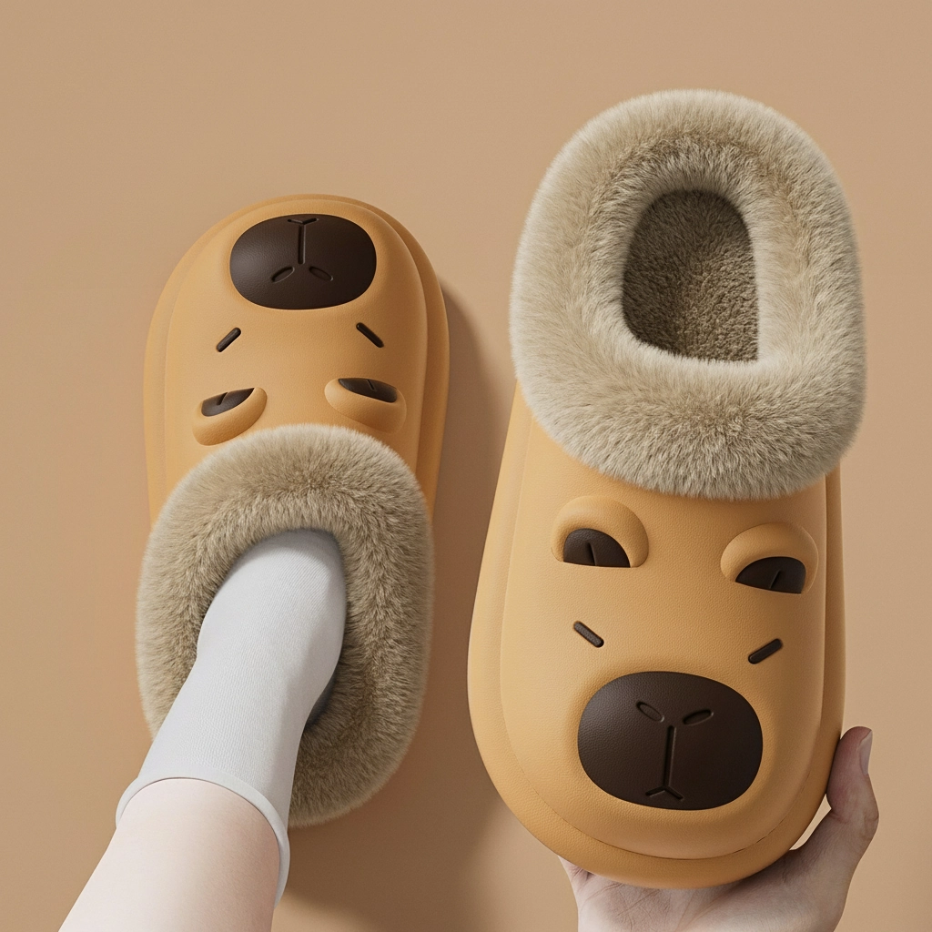 Waterproof EVA Capybara Clogs Plush Lined Slippers