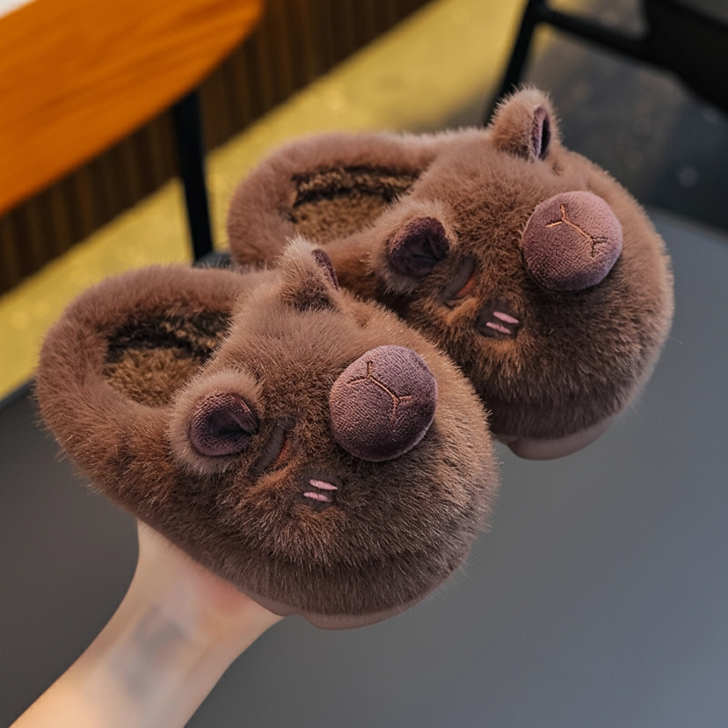 Kawaii Capybara Plush Slippers Warm Fleece Winter Shoes
