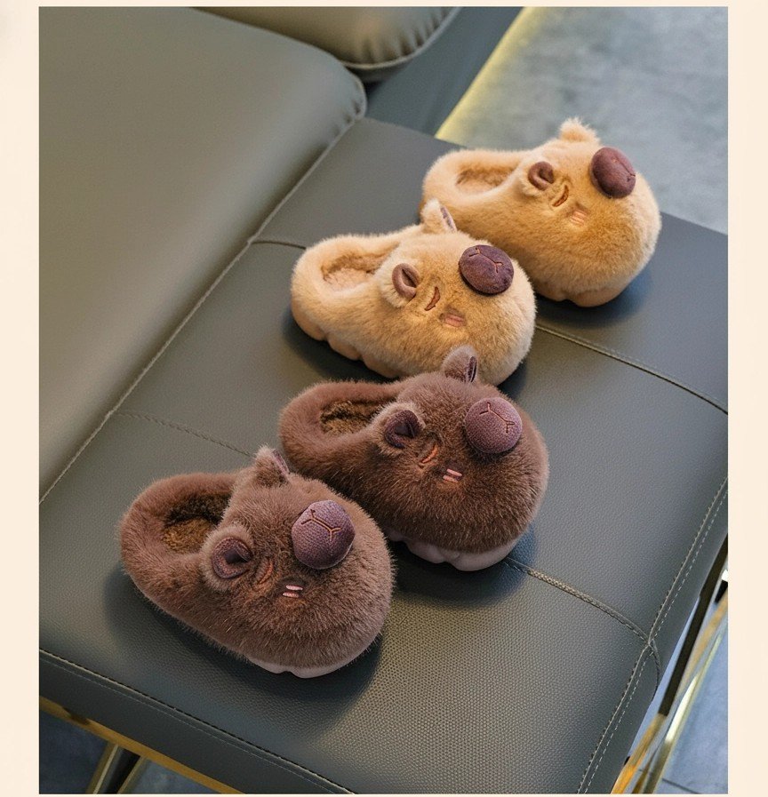 Kawaii Capybara Plush Slippers Warm Fleece Winter Shoes