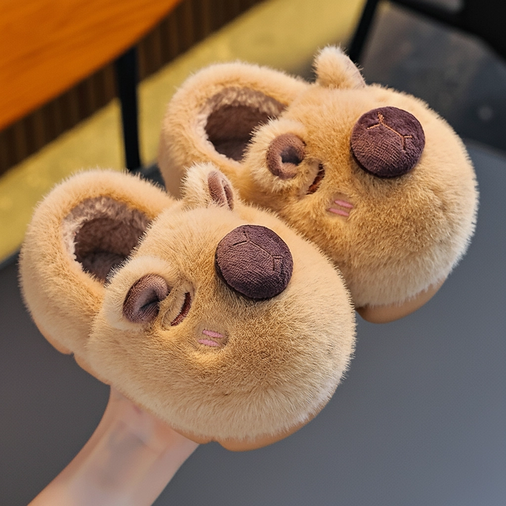 Kawaii Capybara Plush Slippers Warm Fleece Winter Shoes