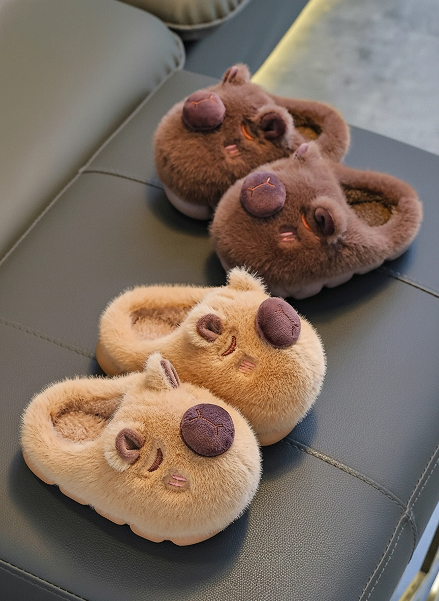 Kawaii Capybara Plush Slippers Warm Fleece Winter Shoes