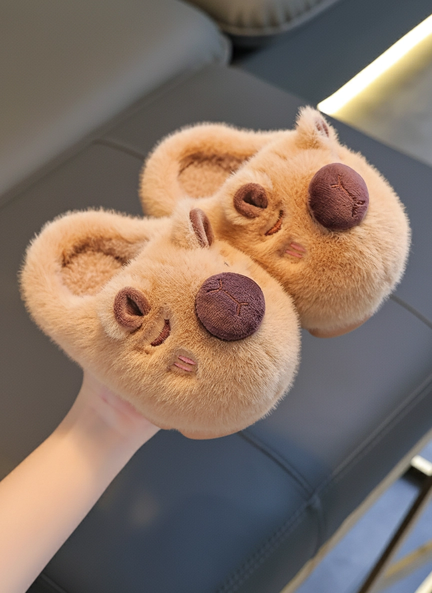Kawaii Capybara Plush Slippers Warm Fleece Winter Shoes