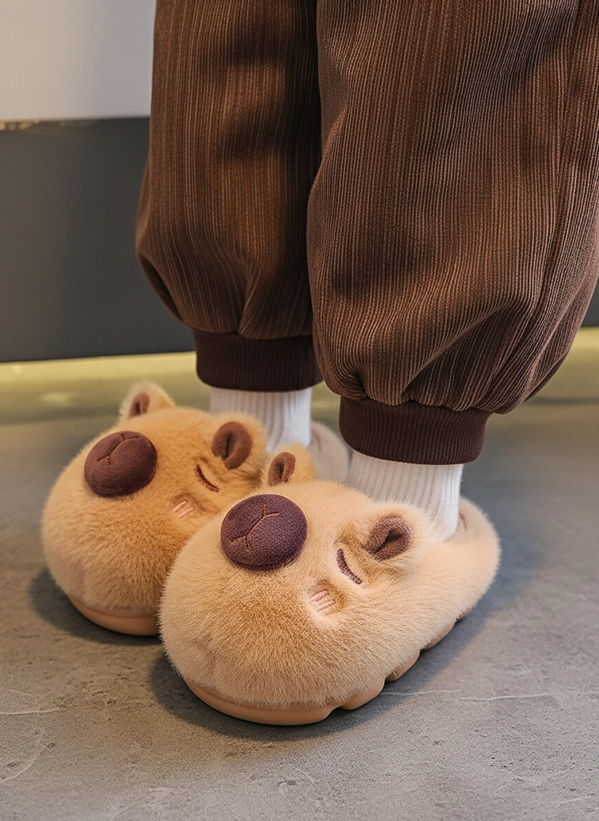 Kawaii Capybara Plush Slippers Warm Fleece Winter Shoes