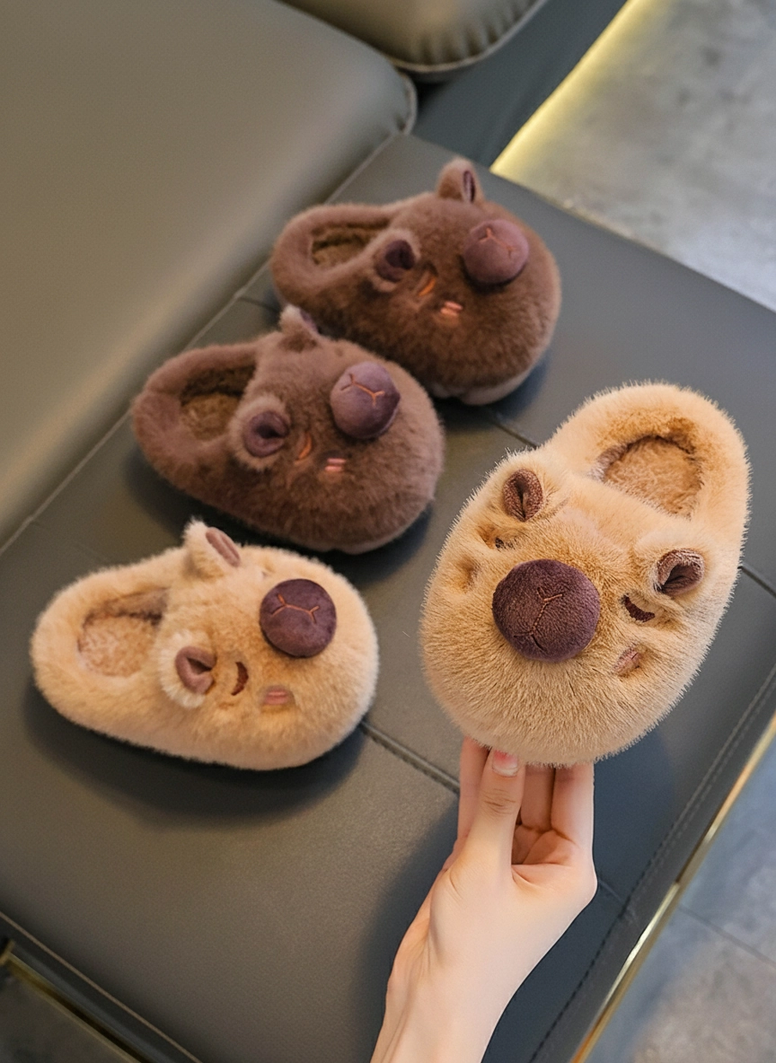 Kawaii Capybara Plush Slippers Warm Fleece Winter Shoes