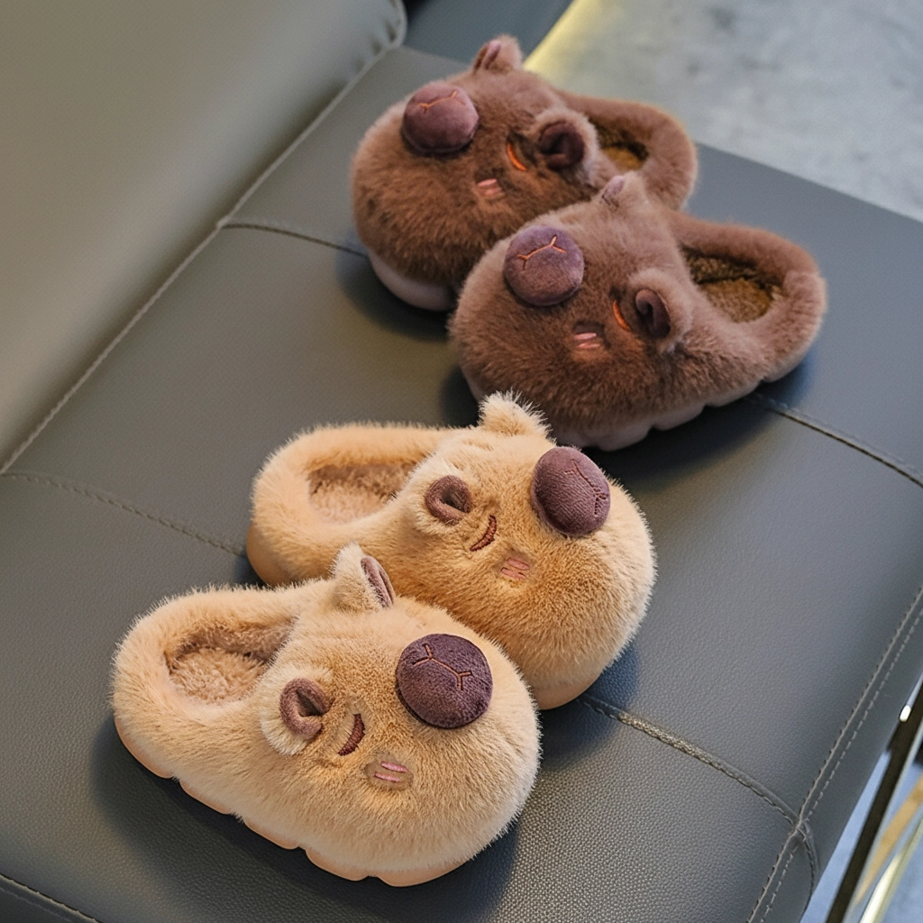 Kawaii Capybara Plush Slippers Warm Fleece Winter Shoes