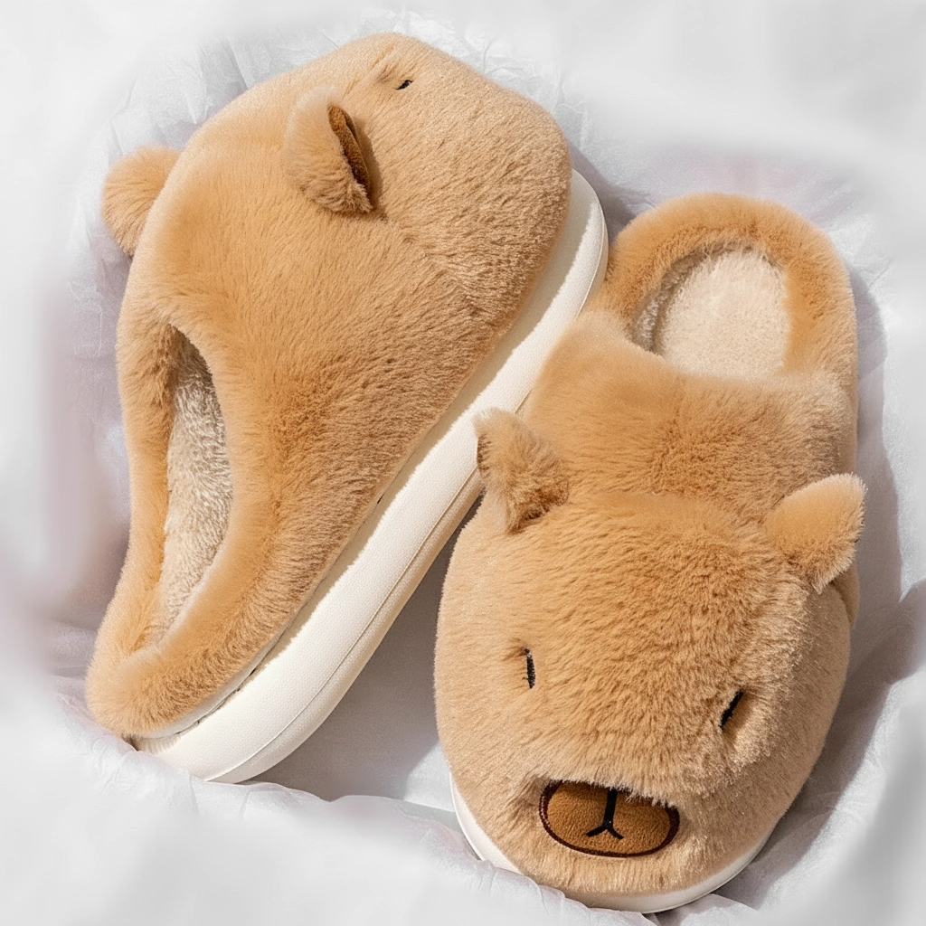 Sleepy Capybara Plush Slides House Shoes