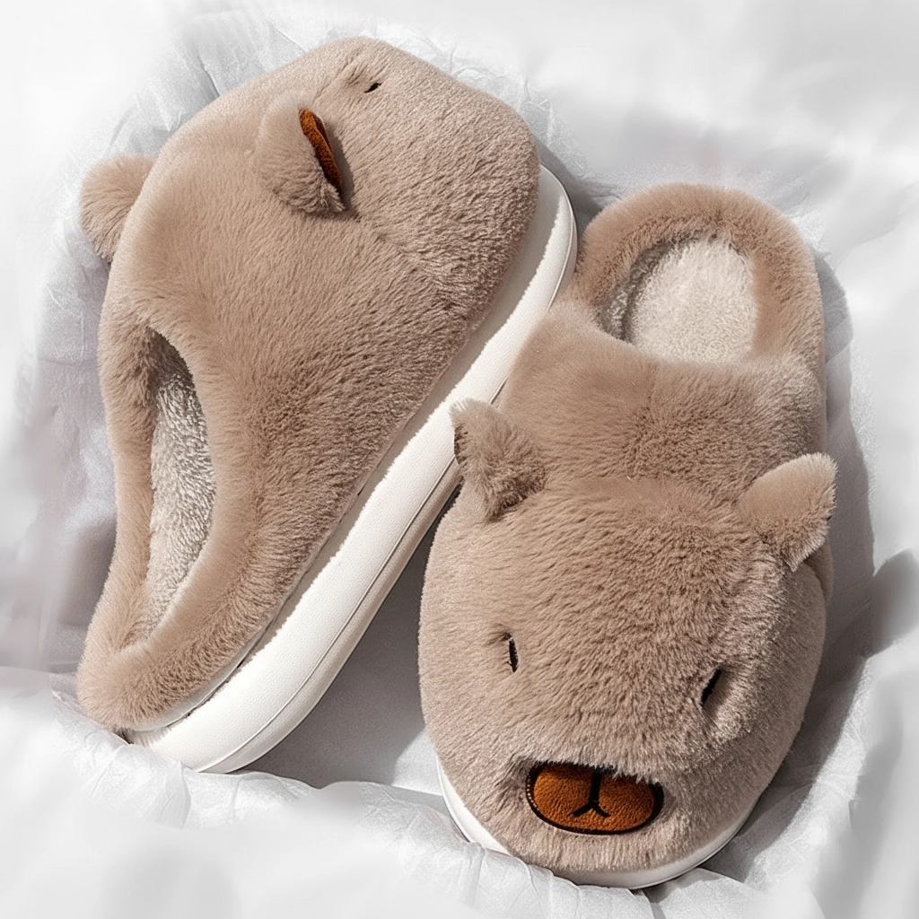 Sleepy Capybara Plush Slides House Shoes