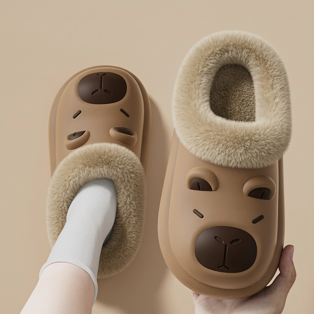 Waterproof EVA Capybara Clogs Plush Lined Slippers